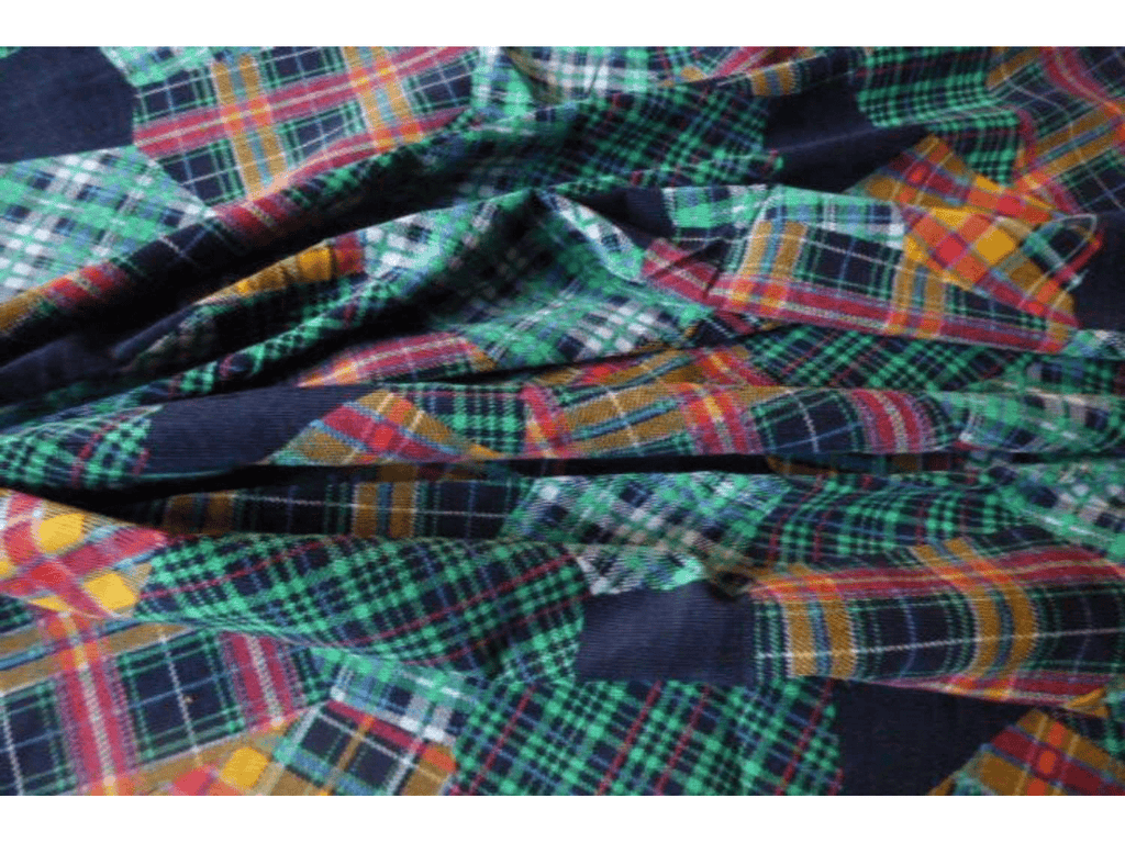 CLEARANCE:Patchwork Patterned Tartan printed Needlecord - Navy Green ...